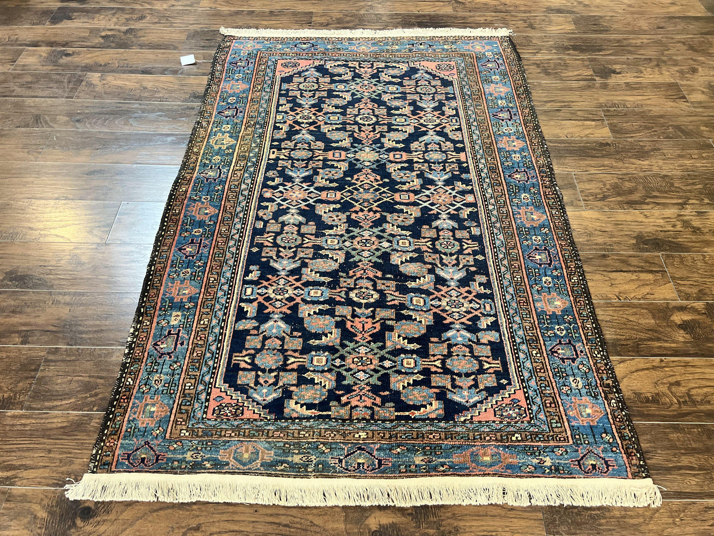 Antique Persian Tribal Rug Hand Knotted Wool 5x7 Navy Blue Pink Hamadan Pattern