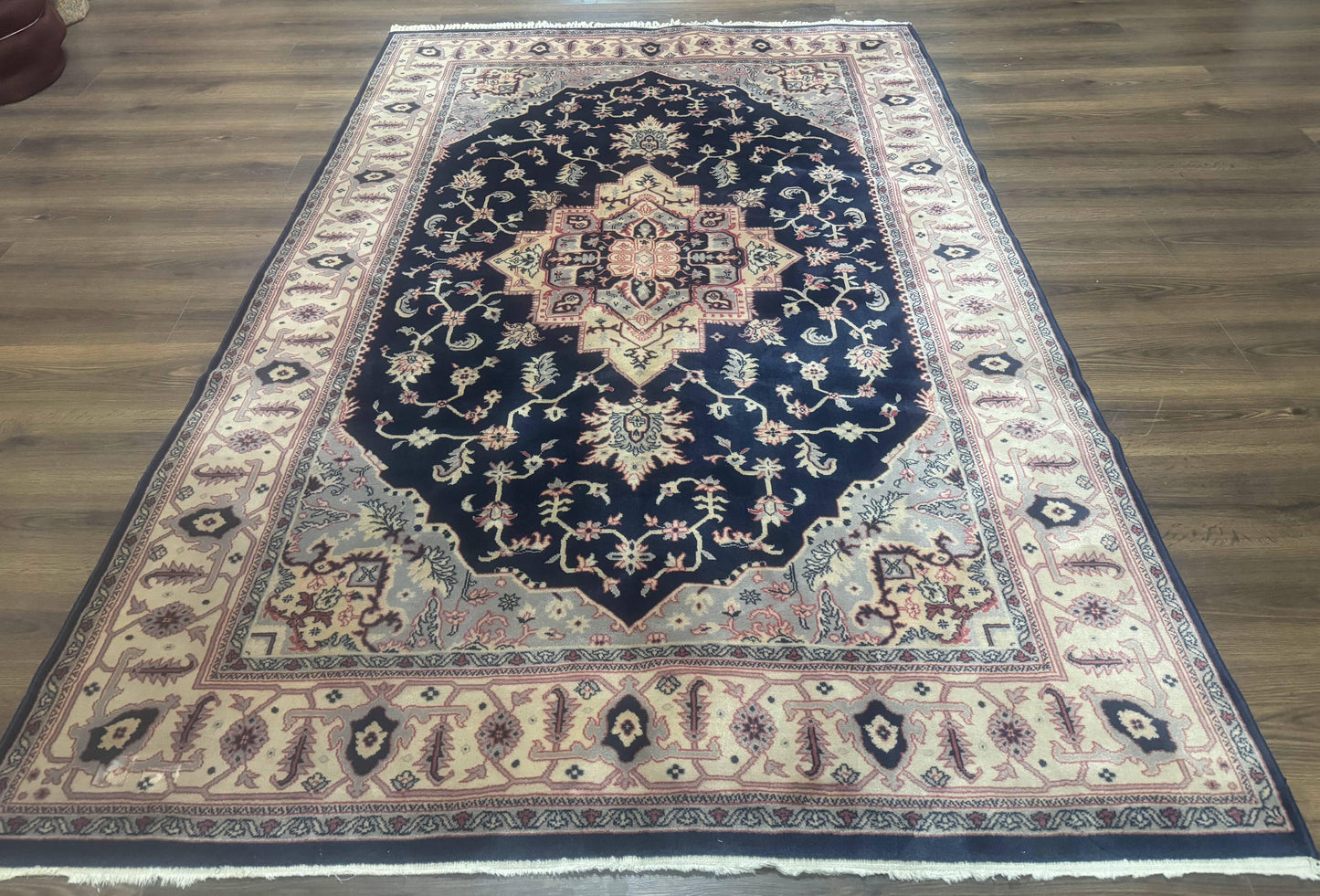 Karastan Navy Serapi Kara Shah Wool Rug Vintage Area Rug