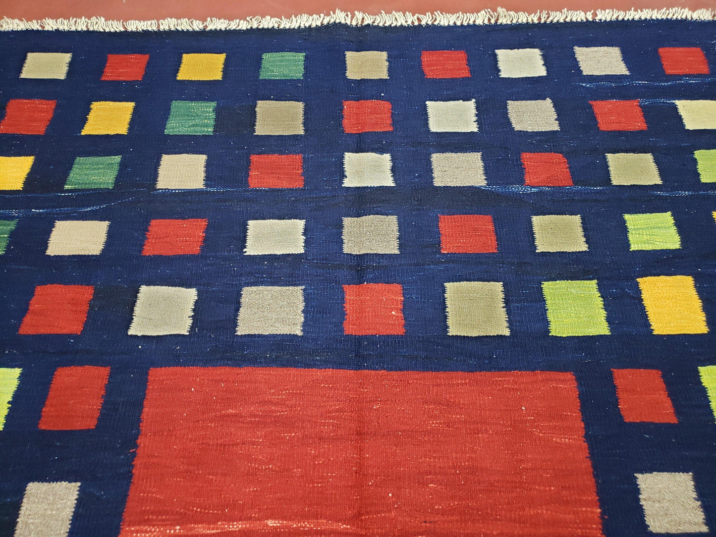 Turkish Kilim Rug Checkerboard Area Rug 5x7 6x8 Multicolor Playroom