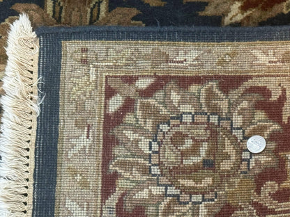 Indian Agra Rug 6x9, Floral, Traditional Rug, Dark Green Maroon Tan