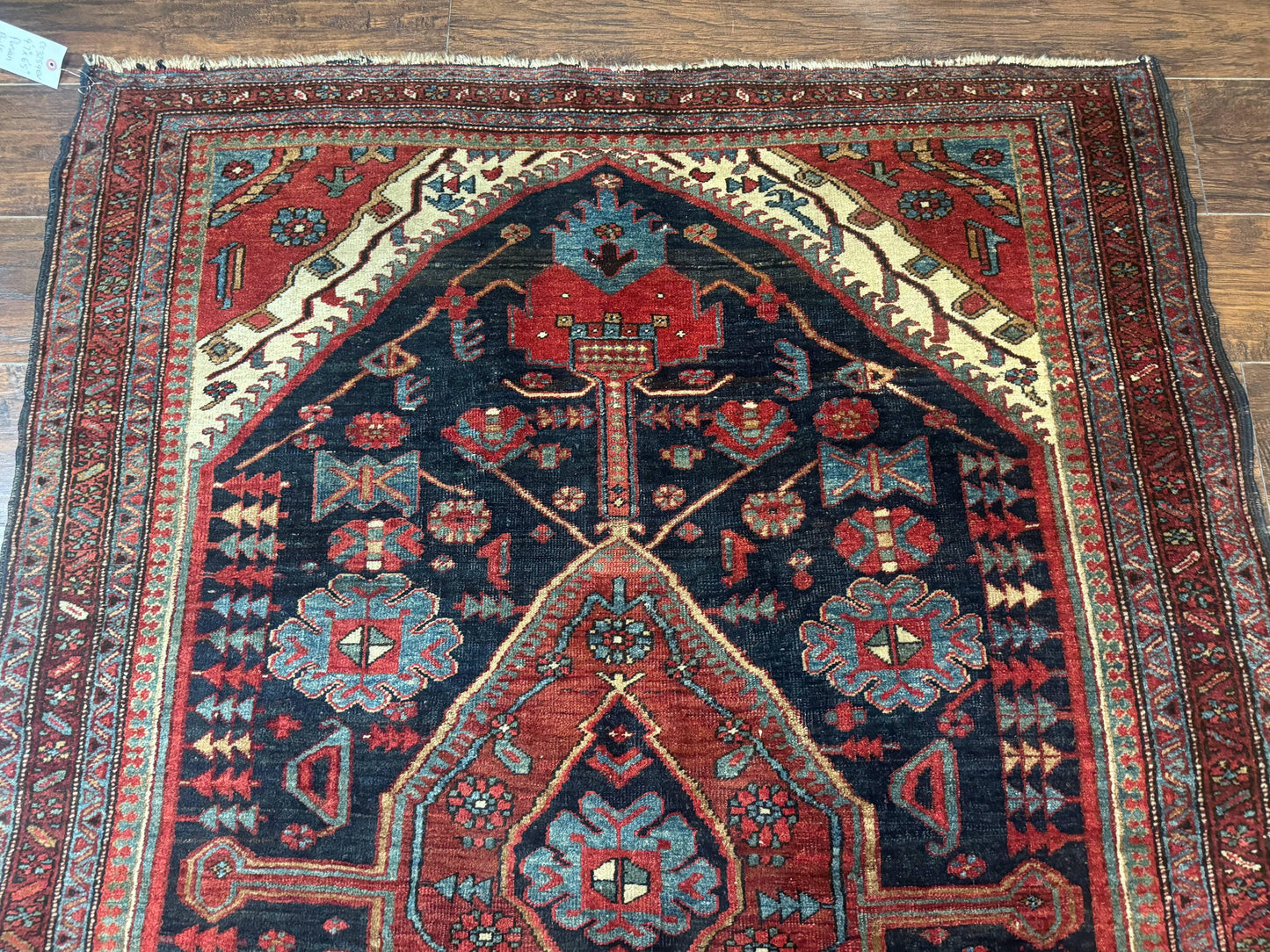 Antique Persian Bidjar Rug 5x6, Navy Blue and Red, Persian Tribal Rug