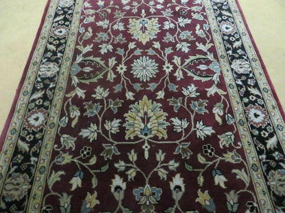 Handmade Wool Rug Indian Agra Pattern Hand Knotted 4x6 Vintage 1970s