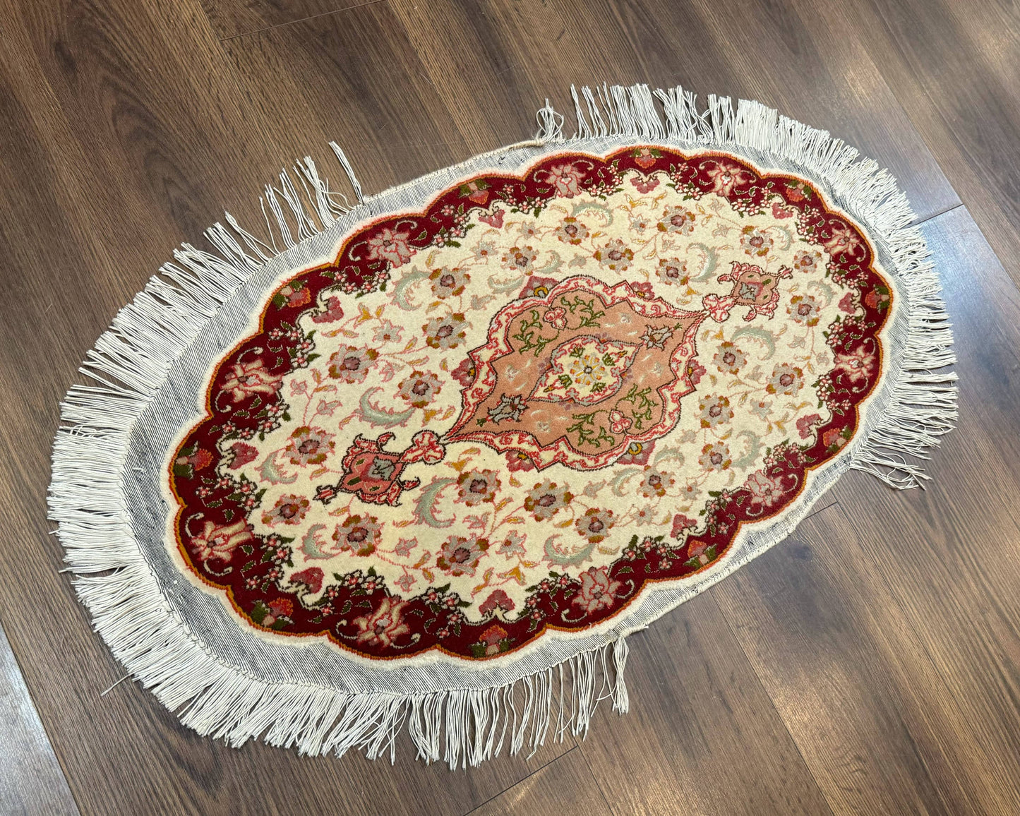 Small Oval Persian Tabriz Rug 2x4, Kork Wool and Silk Highlights, Fine 260 KPSI
