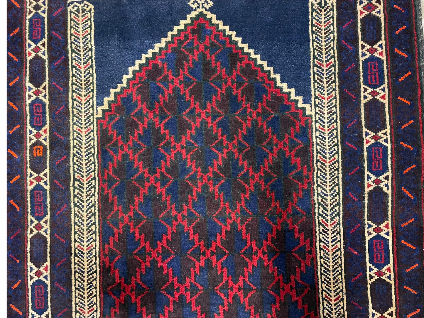 Balouchi Prayer Rug 3x5 Vintage Handmade Tribal Wool Afghan Rug Red Blue