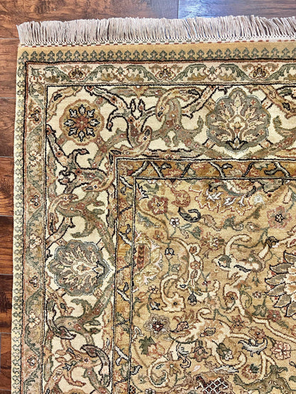 Indo Mahal Rug 8x10 Handmade Wool Indo Persian Carpet With Floral Olive Green Accents