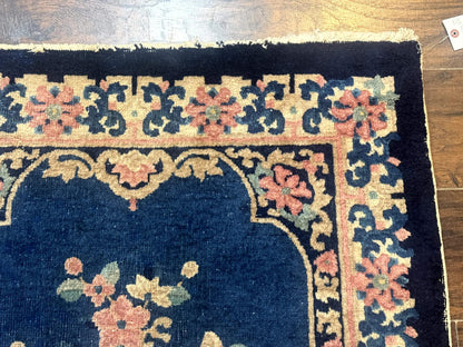 Blue And Beige Chinese Wool Rug 3x6 Peking Antique Hand Knotted Carpet