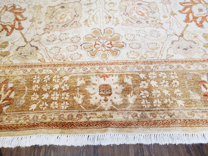 Oushak Rug 8x10 Vintage Hand Knotted Wool Beige Tan Pakistani Peshawar