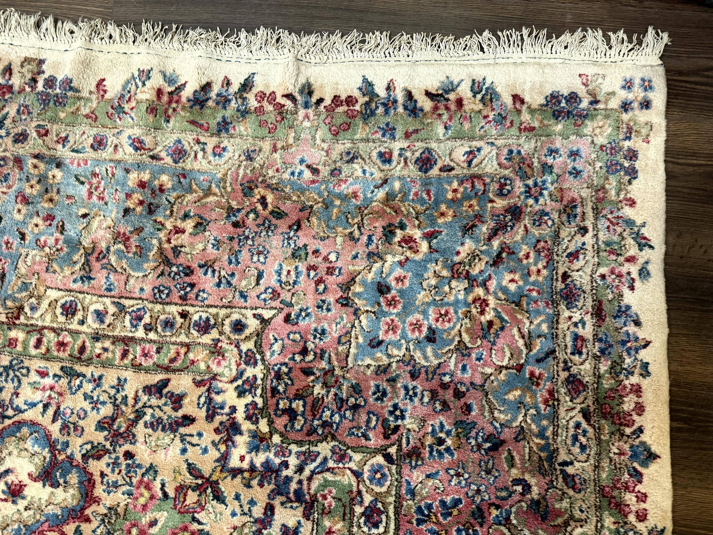 Palace Size Persian Kerman Rug 11x20 ft, Very Fine 340 KPSI, Vintage Oversized Wool Handmade Large Persian Carpet, Beige Light Blue Pink