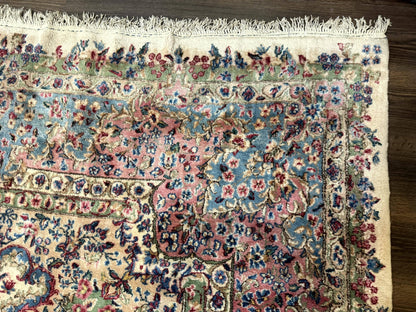 Palace Size Persian Kerman Rug 11x20 ft, Very Fine 340 KPSI, Vintage Oversized Wool Handmade Large Persian Carpet, Beige Light Blue Pink