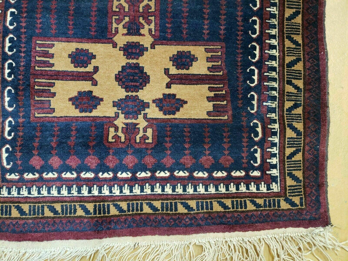 Vintage Balouchi Rug Tribal Wool 3x4 Handmade Natural Dyes