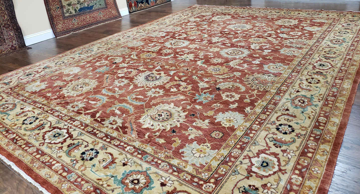 Safavieh Room Sized Rug 10x14, Wool Hand-Knotted Auburn Red & Light Gold Egyptian Mahal Oriental Carpet, 10 x 14 Large Living Room Rug
