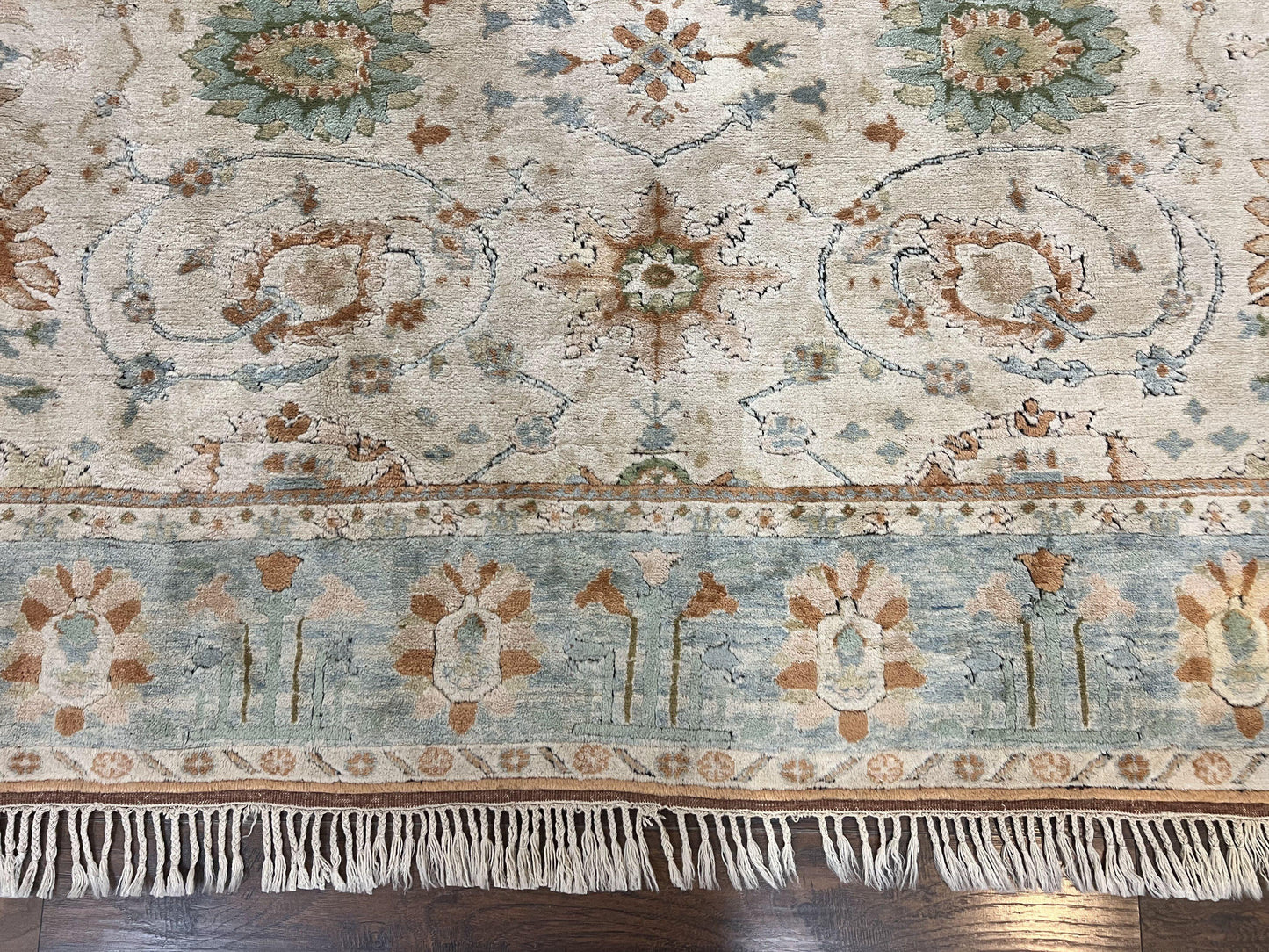 Turkish Oushak Rug 9x10 Farmhouse Beige Vintage Hand Knotted Wool