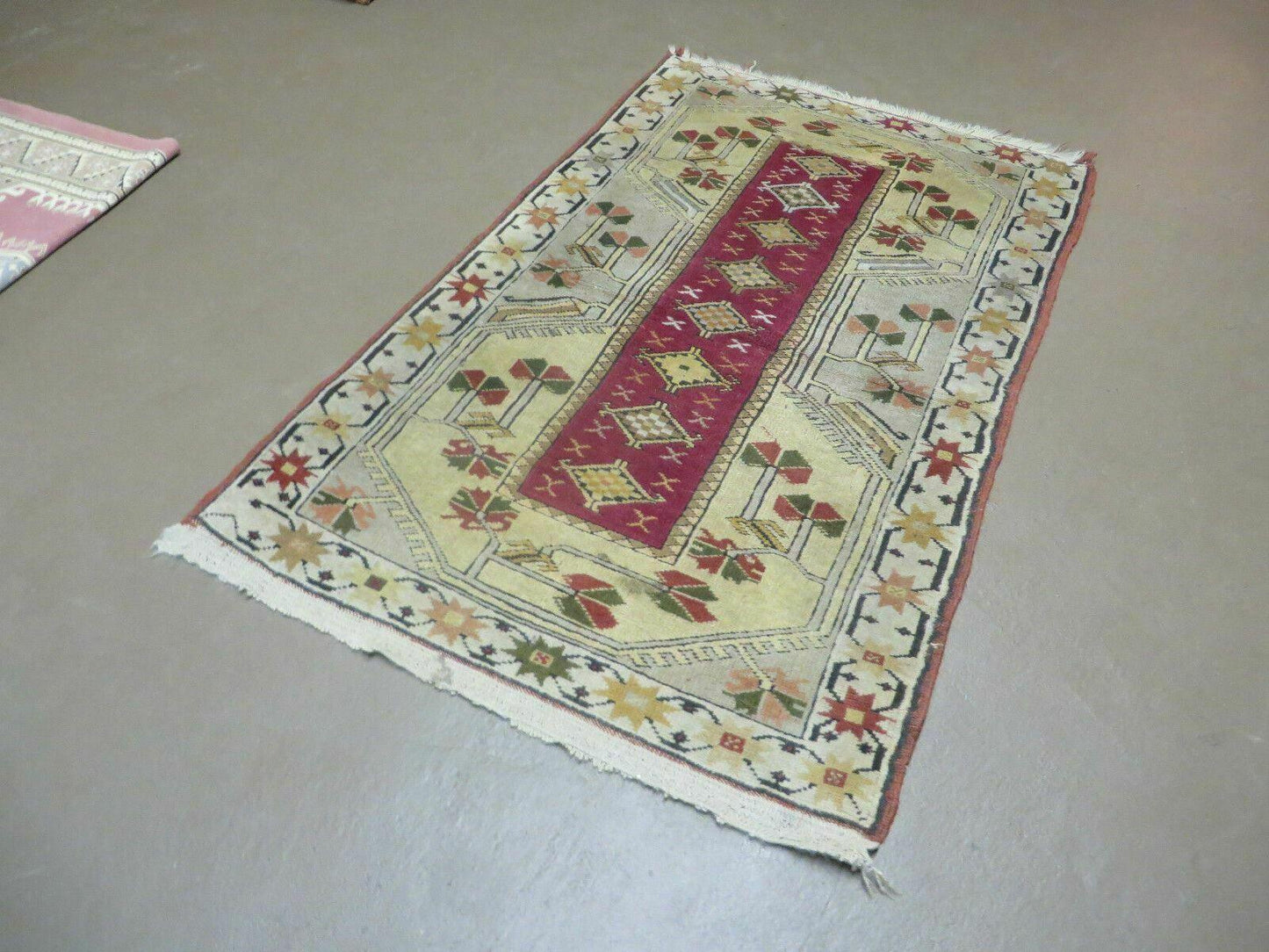 Vintage Turkish Oushak Milas Wool Rug 3x5 Handmade Accent Carpet 1970s
