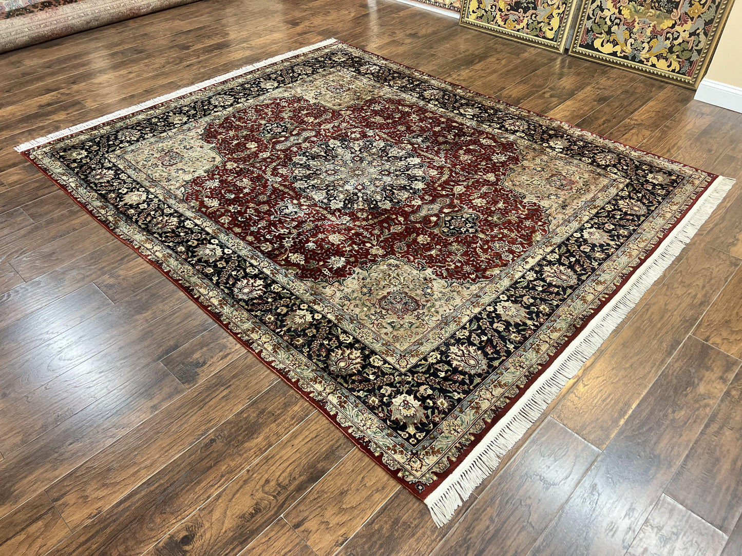 Persian Rug 8x10 Hand Knotted Wool Vintage Carpet Dome Medallion Floral Design