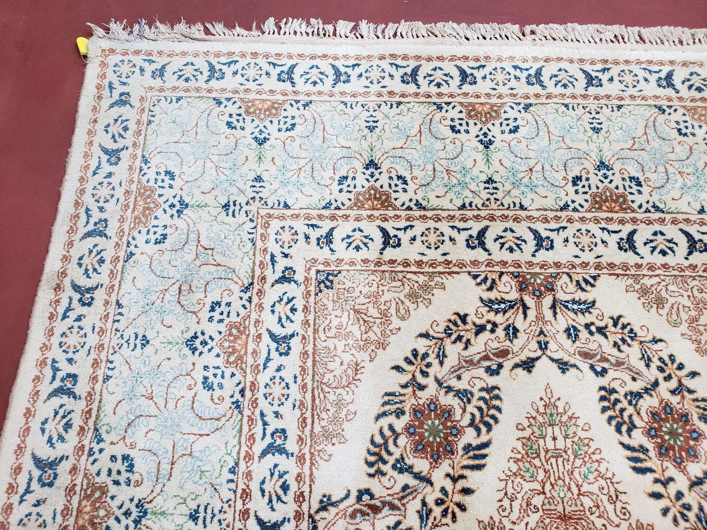 Fine Antique Persian Light Colored Kashan Carpet, 7x12, Top Quality, Rare, Ivory & Blues, Hand-Knotted, Wool