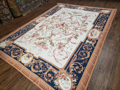 Aubusson Savonnerie Rug Vintage Chinese Handwoven Wool 6x8 Area Rug Flat Weave
