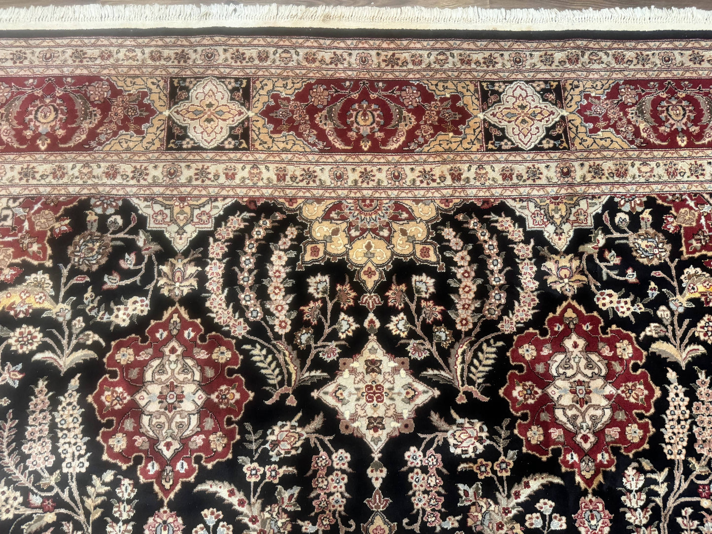 Sino Persian Rug 9x12 Wool Silk Handmade Allover Pattern Black Maroon