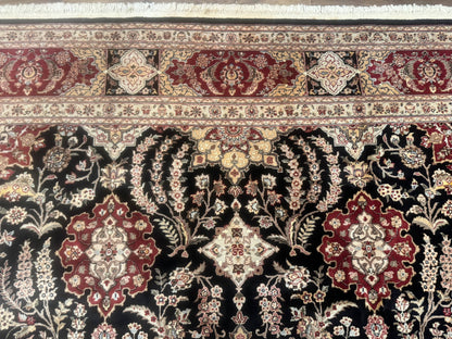 Sino Persian Rug 9x12 Wool Silk Handmade Allover Pattern Black Maroon