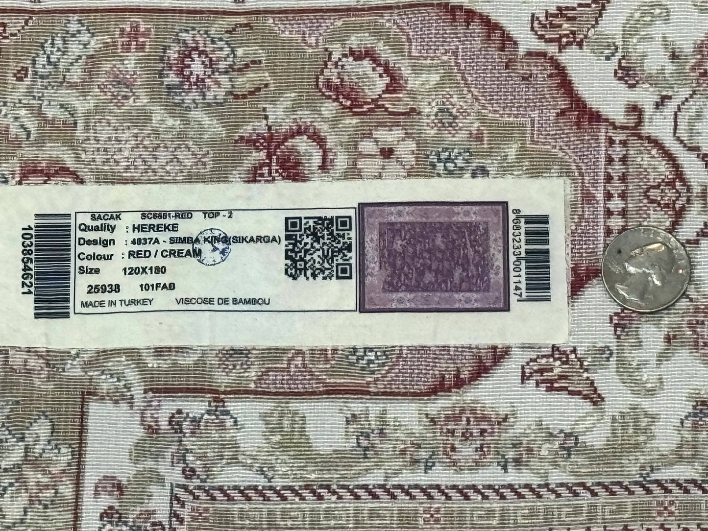 Turkish Silk Hunting Design Rug 4x6 Bamboo Silk Dark Red Ivory