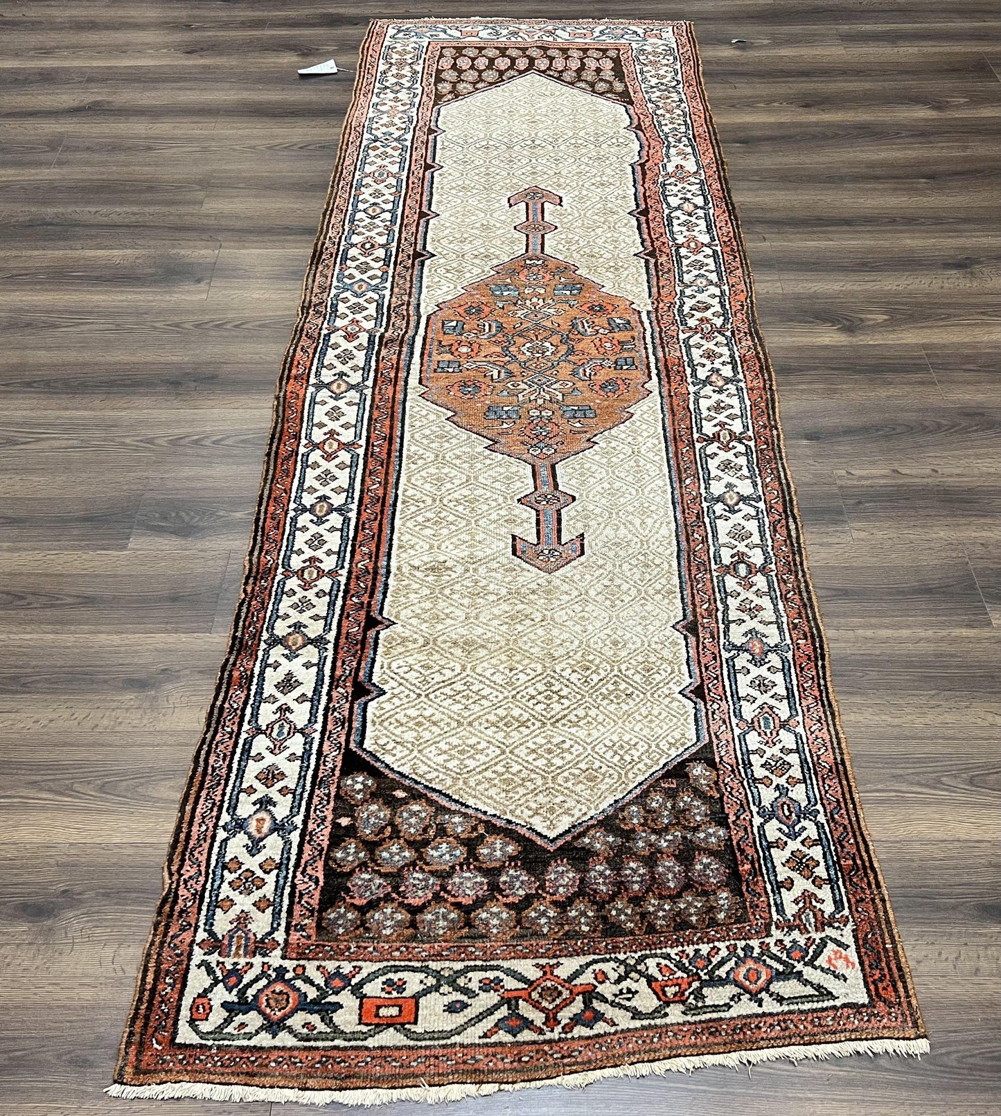 Rare Persian Tribal Runner Rug 3.5 x 10, Sarab Serab Kalegy Carpet, Antique 1920s Collectible Geometric Medallion Oriental Wool Runner, Hand Knotted, Camel Hair Color