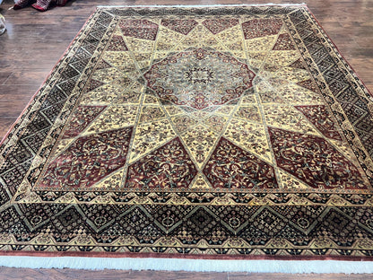 Indo Persian Rug 8x10, Dome Design, 210 KPSI, Handmade Vintage Wool Rug