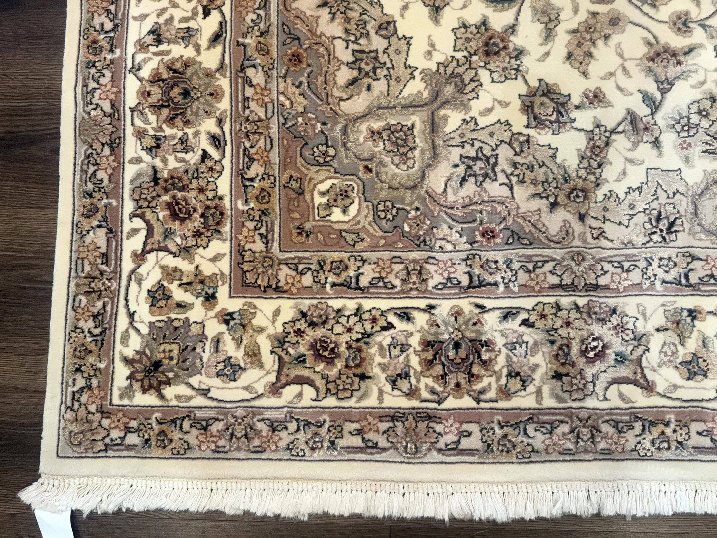 Sino Persian Rug 6x9 Floral Medallion Ivory And Taupe Wool Silk Highlights