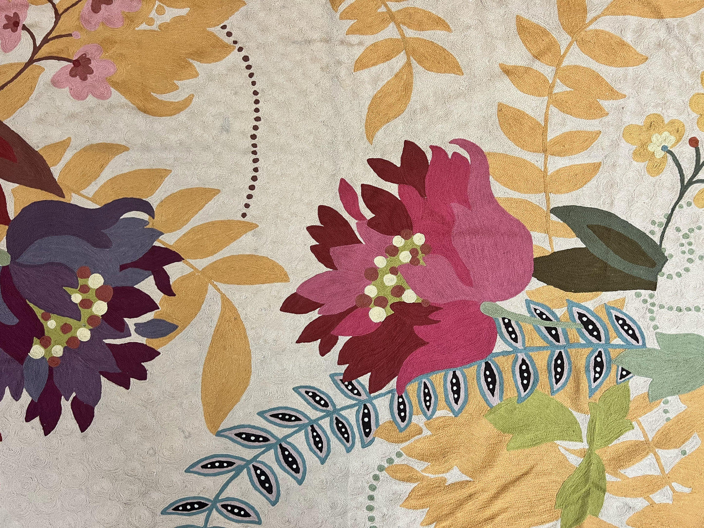 Indian Hand Stitched Rug 4x6, Floral, Silk, Large Floral Design