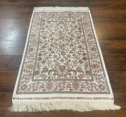 Turkish Silk Rug 2.6 x 4 Ivory Allover Floral Design Bamboo Silk