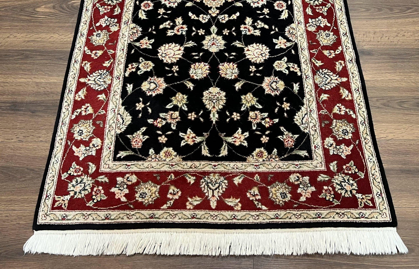 Pak Persian Rug 3x5, Black and Red, Floral Allover, Vintage Hand Knotted Wool Oriental Carpet, Pakistani Rug, Small Handmade Area Rug 3 x 5