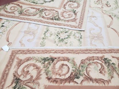 Elegant Aubusson Rug 10 x 14, Cream and Ivory Simple Aubusson Floral Carpet, Hand-Woven, European, New Aubusson Rug, Wool Area Rug, Violins