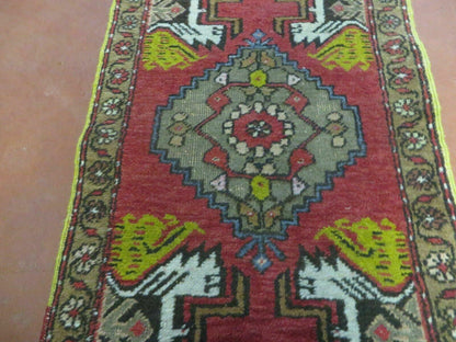 Antique Turkish Oushak Wool Rug Yastik 20 by 38 Inches Handmade
