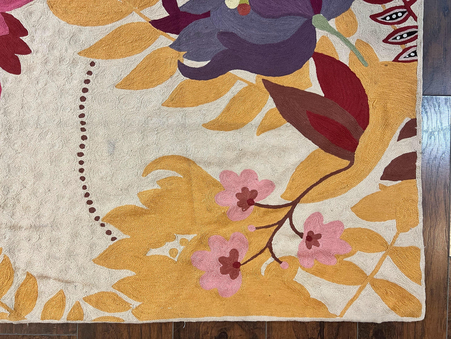 Indian Hand Stitched Rug 4x6, Floral, Silk, Large Floral Design