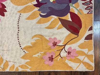 Indian Hand Stitched Rug 4x6, Floral, Silk, Large Floral Design