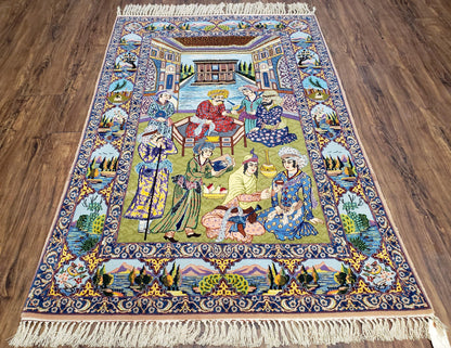 Persian Isfahan Pictorial Rug 3x5 – Kork Wool on Silk