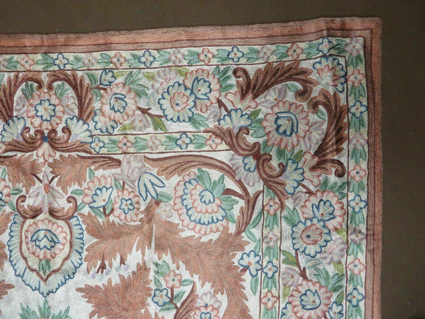 Vintage Hand Stitched Silk On Cotton Rug From India Floral Pattern 46 By 72 Inches