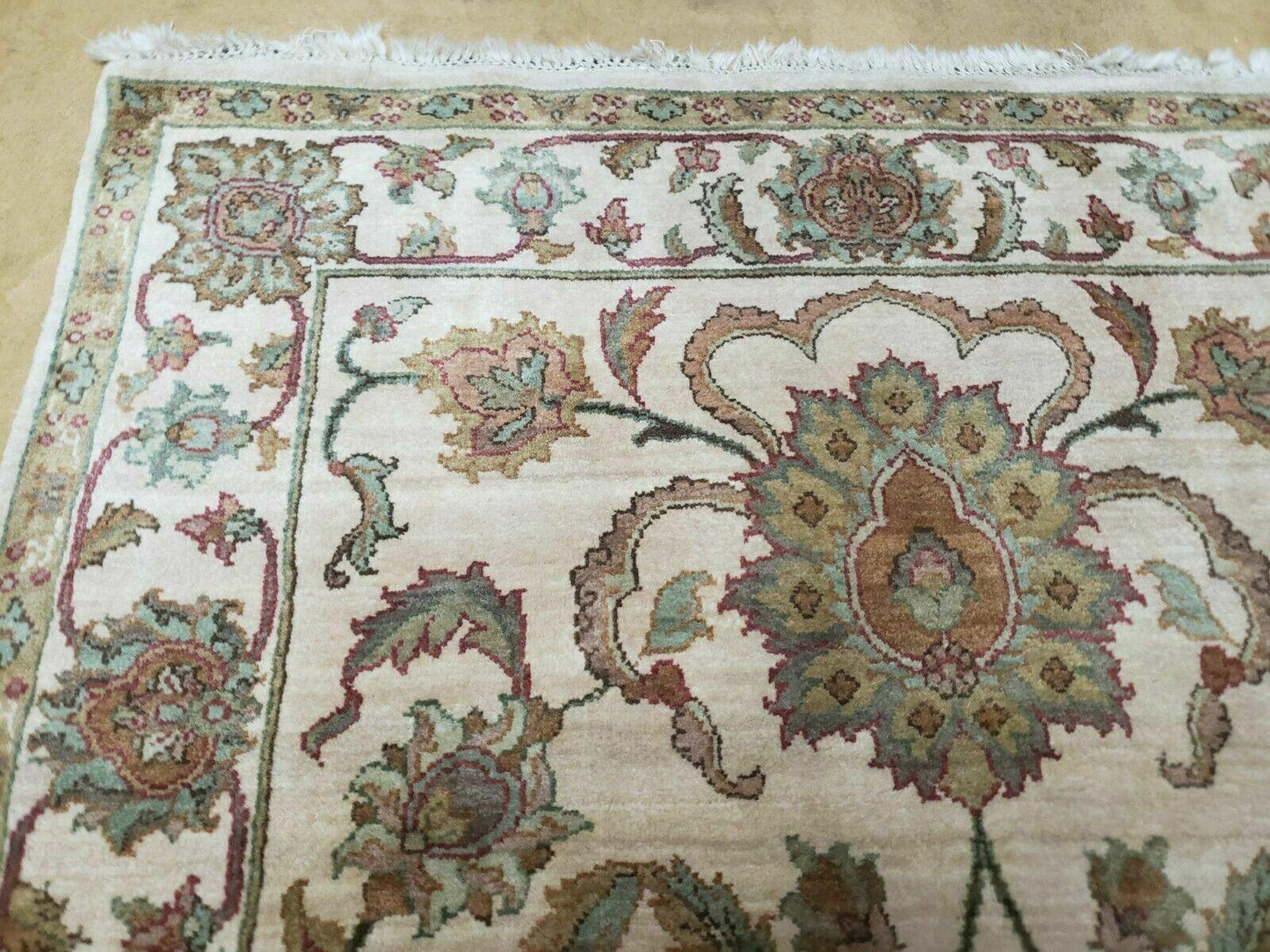 4x12 Vintage Oriental Runner Rug Hand Knotted Indian Agra Wool Tea Washed Beige