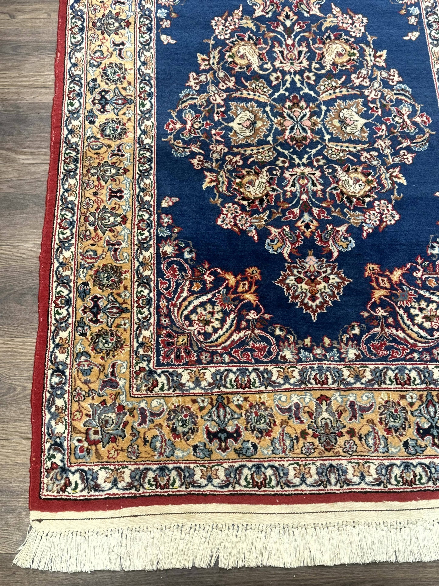 Blue Persian Qum Rug 3.6 x 5 Floral Medallion Navy Field 310 KPSI