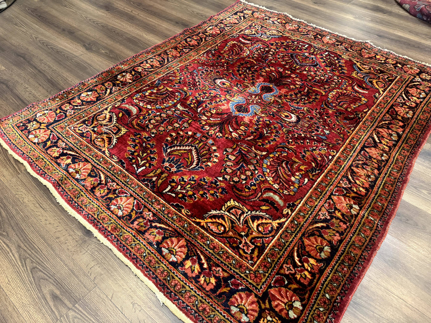 Persian Lilihan Rug 5x6 Red Floral Antique Persian Carpet