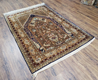 Semi Antique Persian Qum Silk Prayer Rug, Silk, Hand-Knotted, 3'6" x 5'
