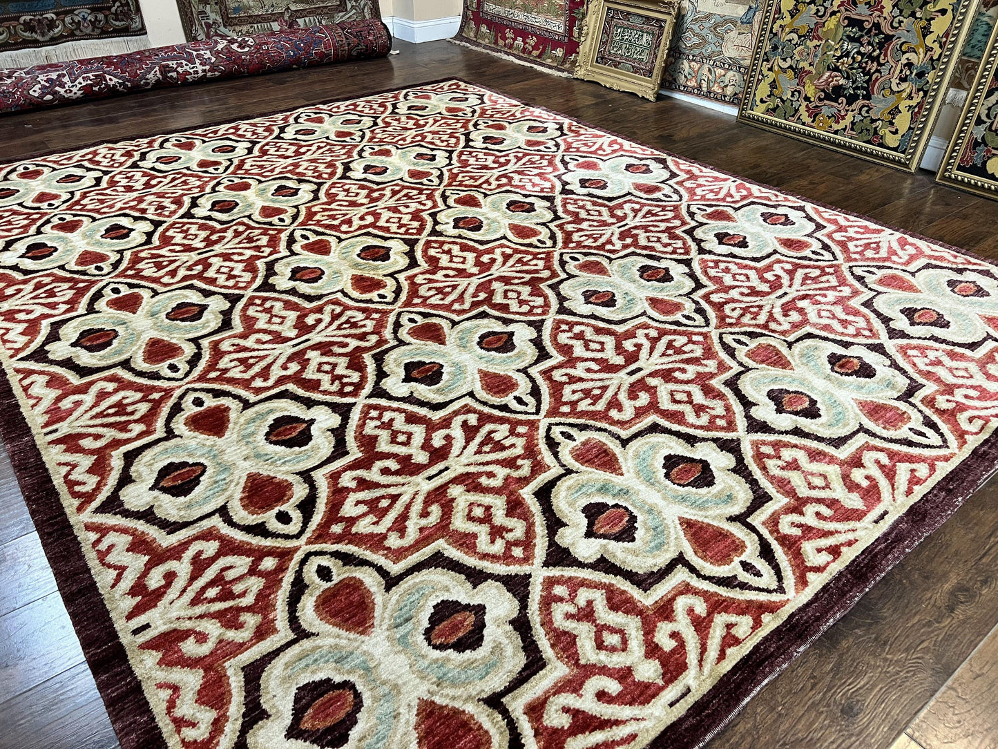 Portuguese Rug 9x12 Vintage Handmade Wool Carpet Handcrafted For Timeless Interiors