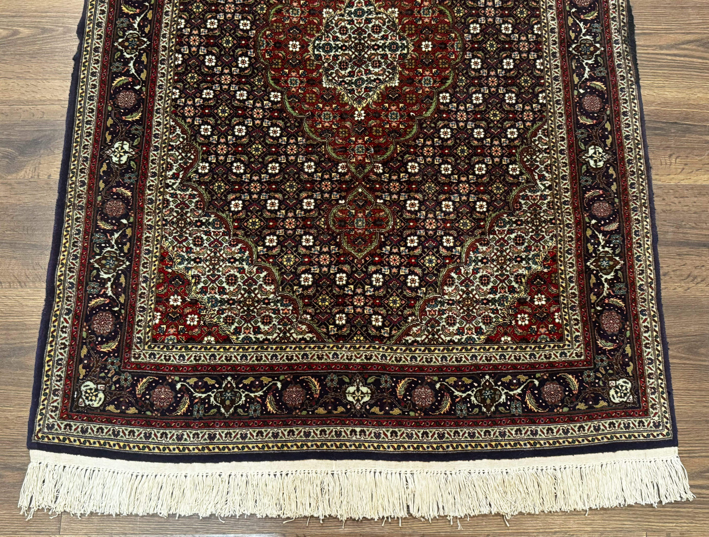 Persian Tabriz Rug 3x5, Wool on Silk Foundation, Very Fine 550 KPSI, Dark Navy Blue