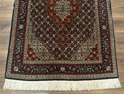 Persian Tabriz Rug 3x5, Wool on Silk Foundation, Very Fine 550 KPSI, Dark Navy Blue