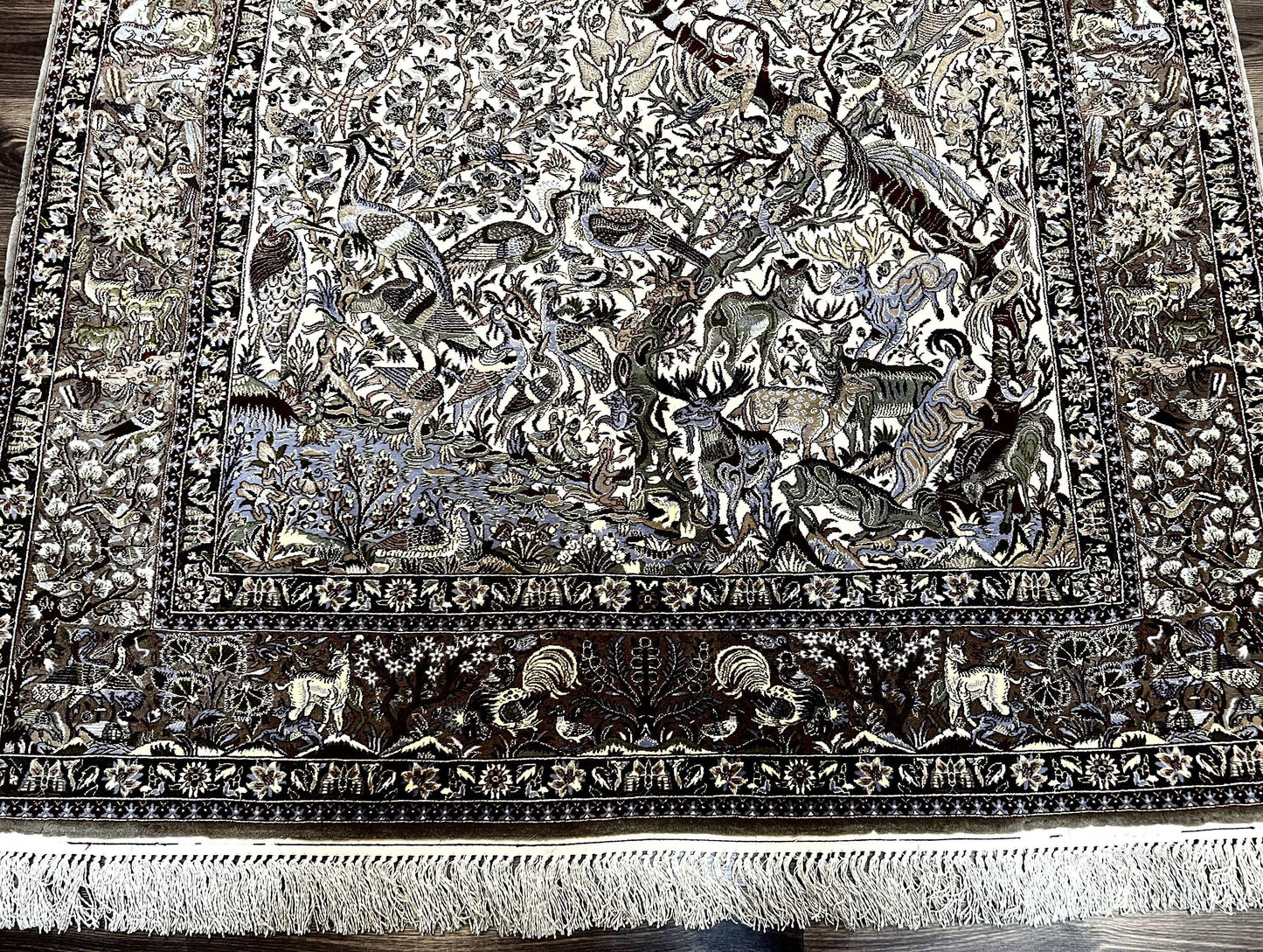 Persian Isfahan Rug 5x8 Tree Of Life With Animal Pictorials Kork Wool Silk