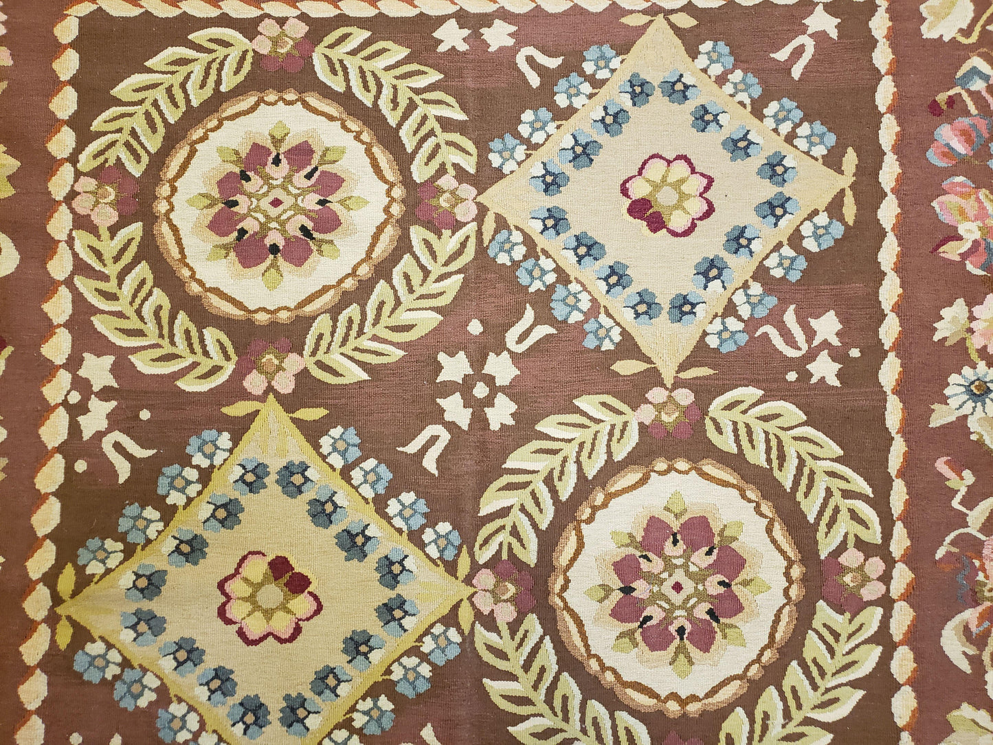 Aubusson Rug 6x9 Handmade Wool Flat Weave With Floral European Design