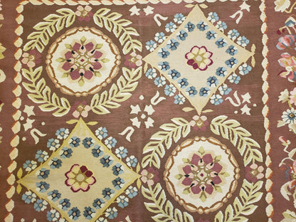 Aubusson Rug 6x9 Handmade Wool Flat Weave With Floral European Design