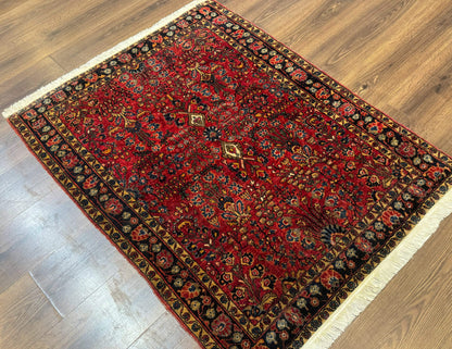 Antique Persian Sarouk Rug 3x4, Red, Floral, 1920s Wool Rug