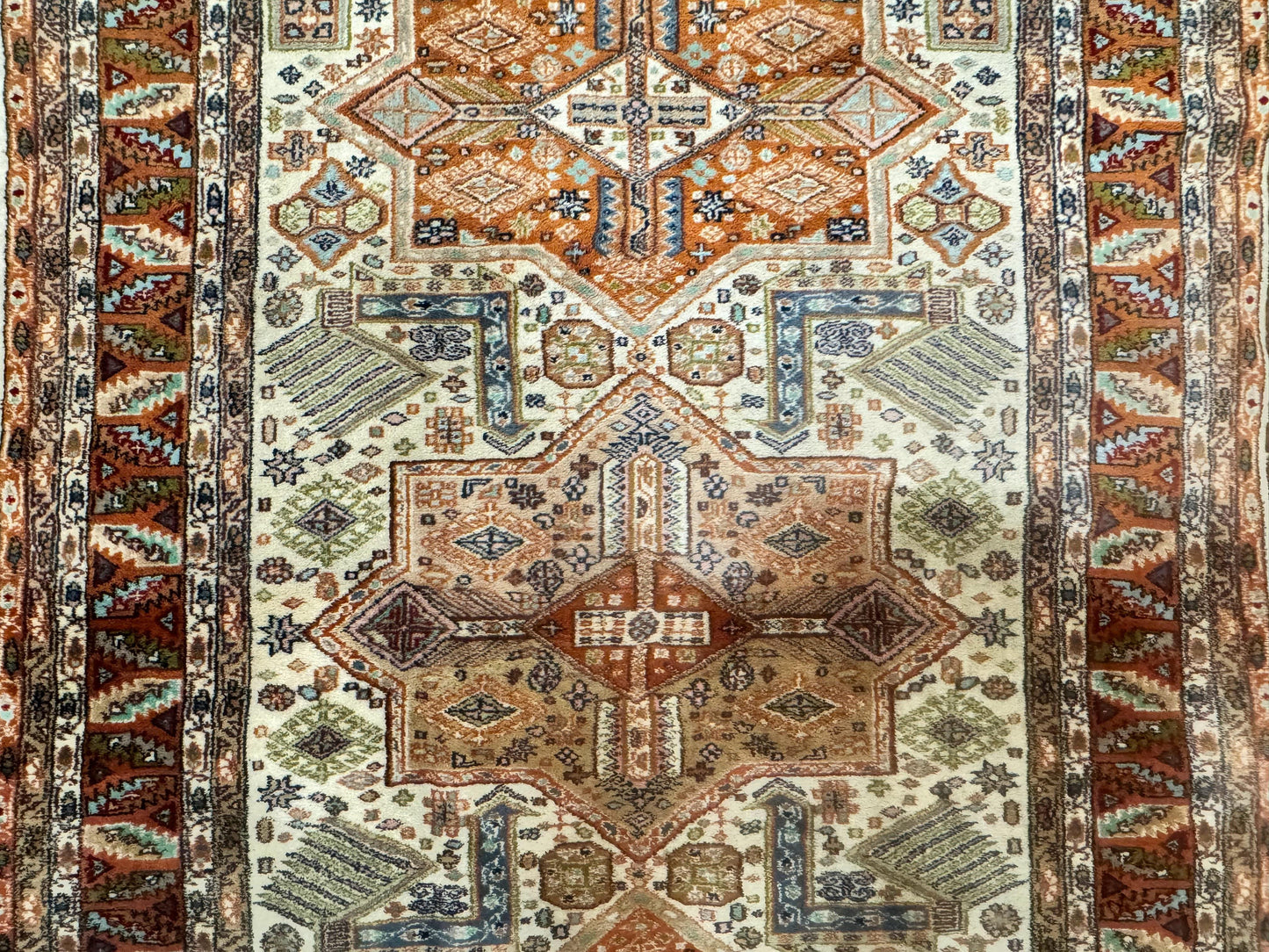 Turkish Kazak Rug 4x6 Geometric Medallions Vintage Hand Knotted Wool Carpet