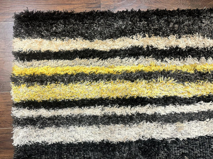 Shag Rug 5x8 Yellow Ivory Charcoal Contemporary Machine Made Polypropylene