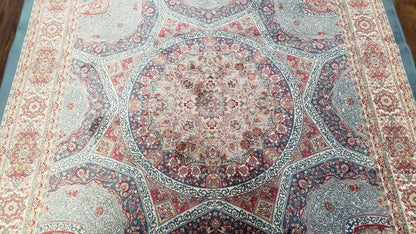 Bamboo Silk Rug 4x6 Light Blue Beige Oriental Medallion Pattern