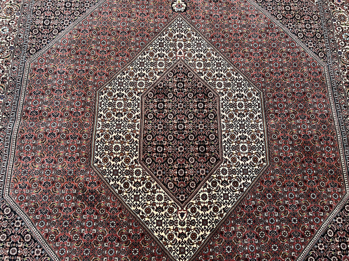 Persian Bidjar Rug 7x8 Ft Hand Knotted Wool Herati Mahi Ivory Red Navy Blue